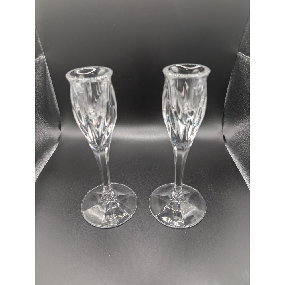 2 Gorham Lead Crystal Star Blossom Taper Candle Holders 6 3/4" New In Box